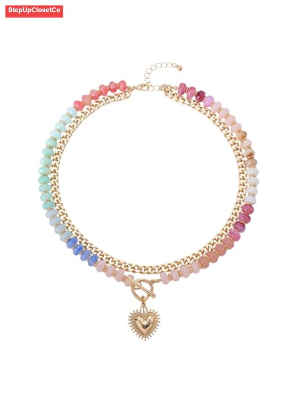 Layered Beaded Choker Necklace 14K Gold Plated Heart Boho Y2K Jewelry